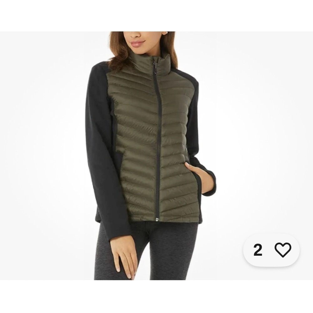 32 Degrees Heat Women's Olive Green Puffer Jacket Full Zip Softshell Sz M